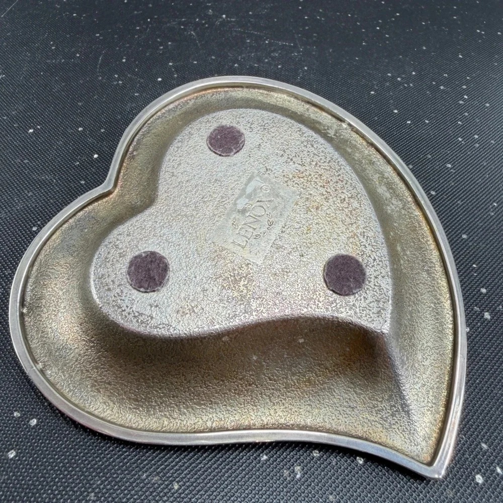 Lenox Heart Shaped Ring Holder Silver Gold Tone Metal Jewelry Trinket Dish 4in